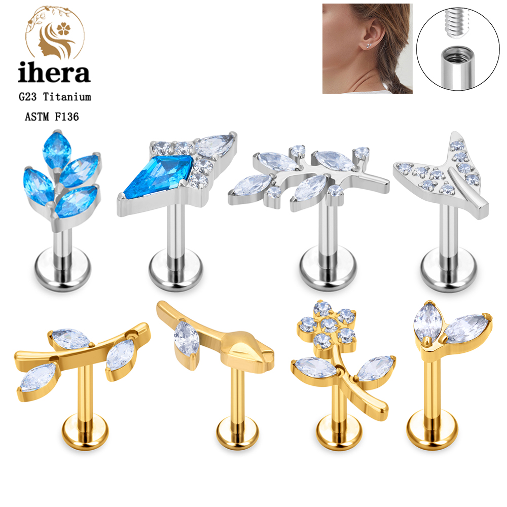 Body Jewelry Labret - Серьги-гвоздики с цветочным узором и листьями,